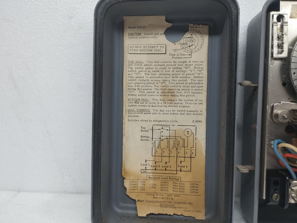 PARAGON 632-1 Defrost Control Timer 120VAC USED