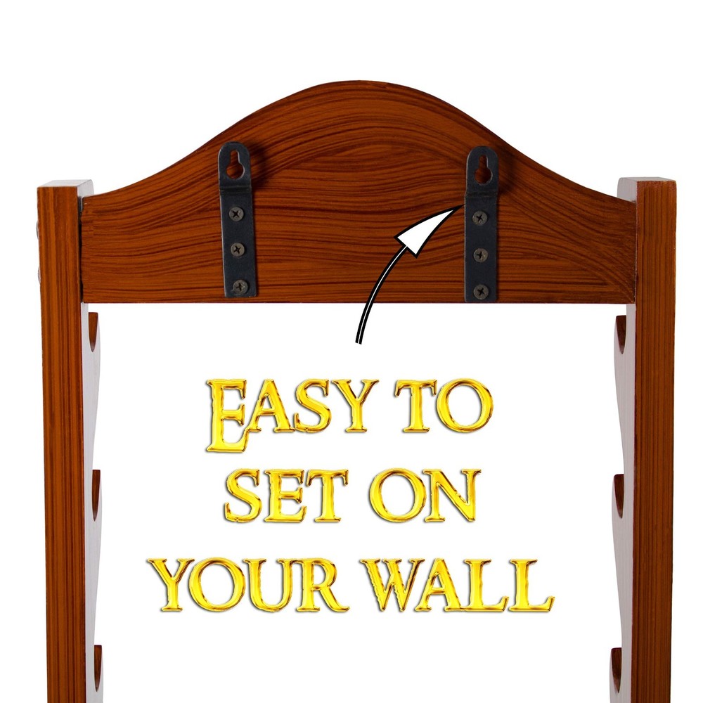 Medieval Sword Stand Solid Wood Horizontal Display Rack for Katana Dagger 6 Tier