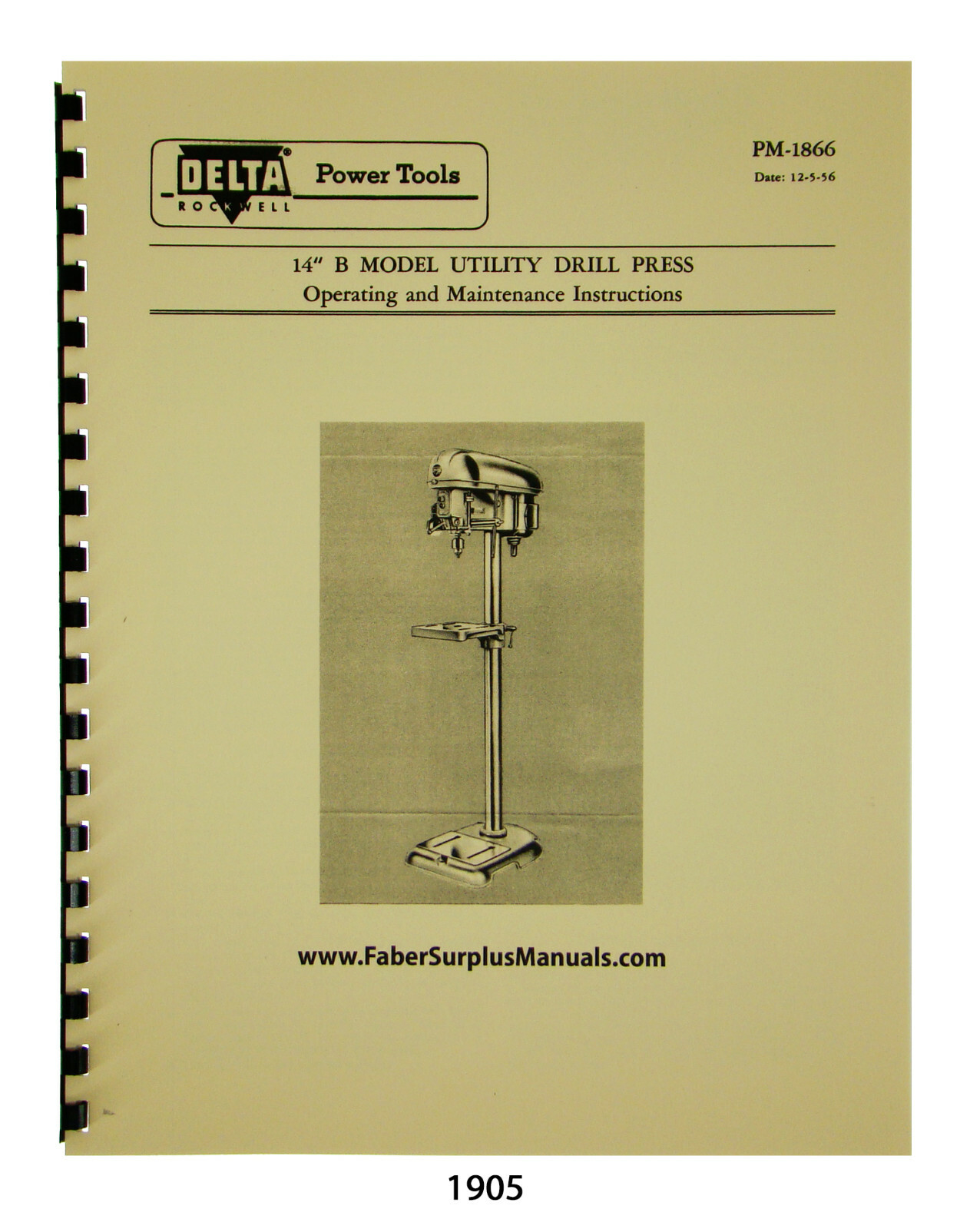Delta 14" Mod B Drill Press 14-207B, 14-208B Instruct & Parts List Manual #1905