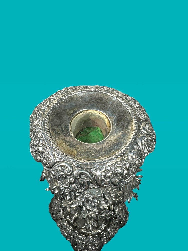 Stunning Antique Solid 800 Silver German Rococo Detachable Candlestick Holder