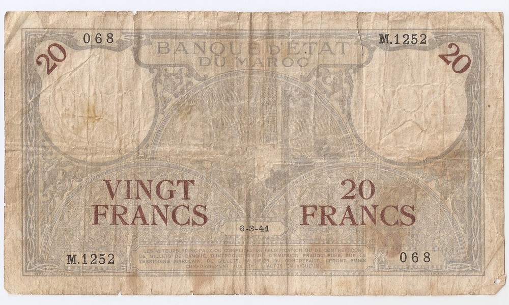Morocco 20 francs 6-3-1941