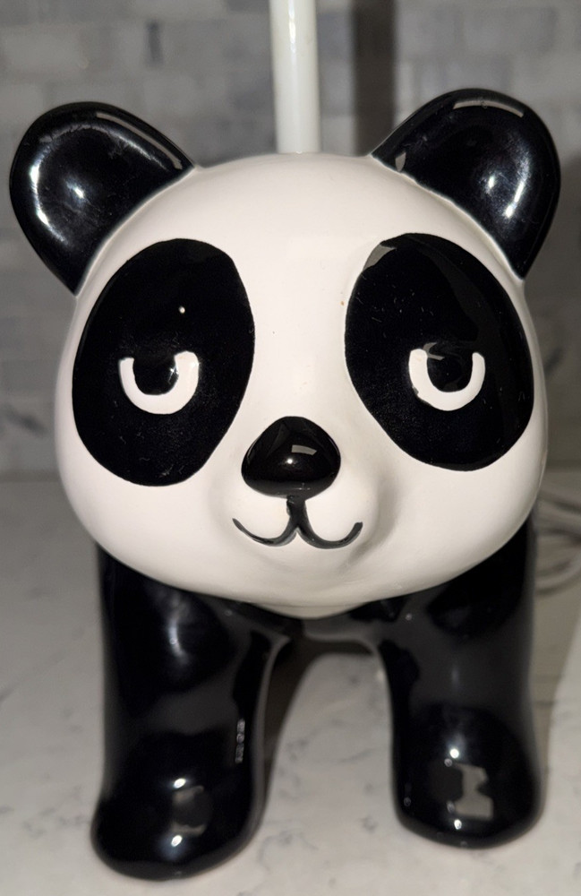Cute Ceramic Panda Bear Table Lamp - Black & White Nursery Decor Night Light