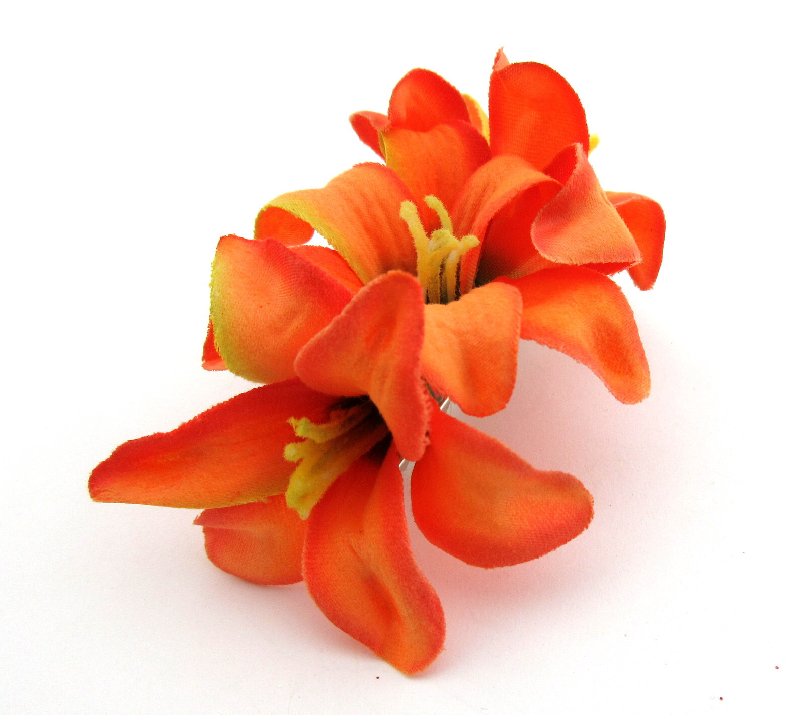 Petite 2" Triple Mango Orange Lily Silk Flower Hair Clip,Updo,Bridal,Party
