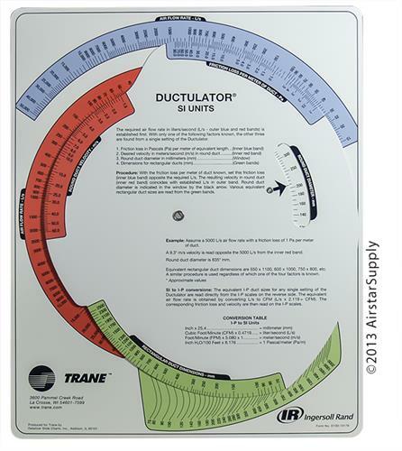 Ductulator Duct Sizing Calculator Slide Chart Graph