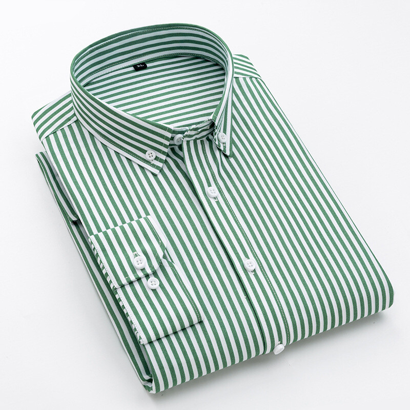 Mens Dress Shirts Long Sleeves Slim Fit Camisas Striped Cotton Casual Shirts Top