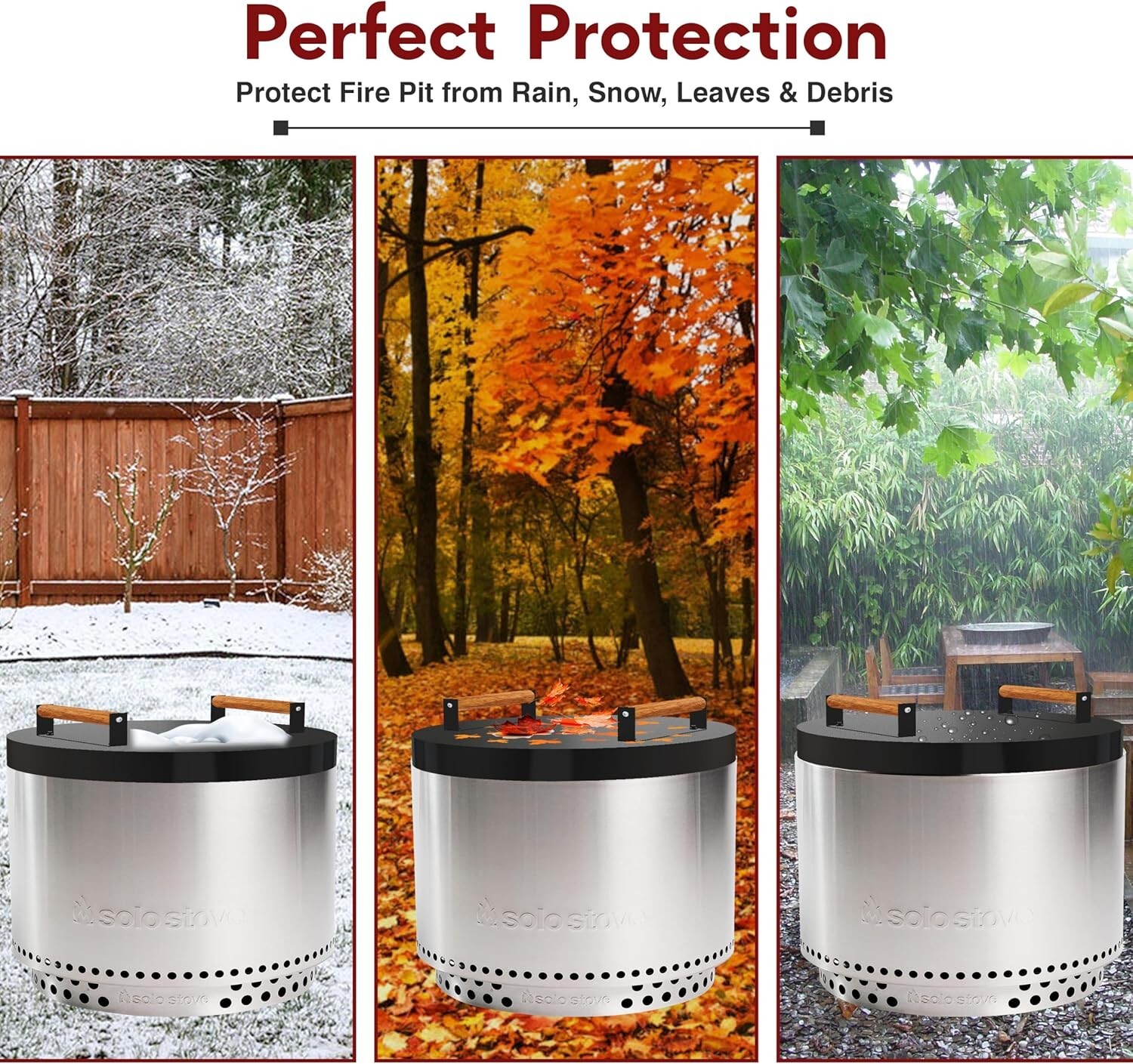 Firepit Snuffer Lid - For Solo Stove Yukon 2.0 & 1.0 - With 2 Wooden Handles