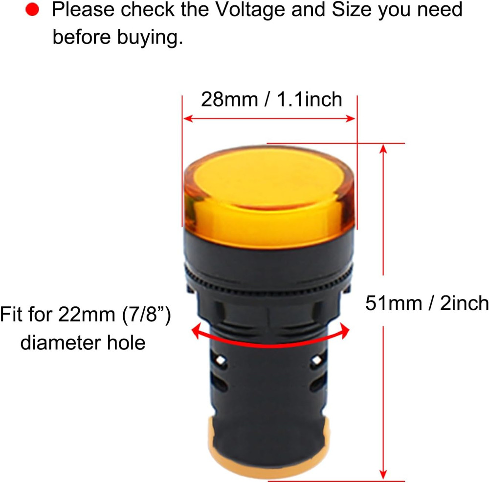 LED Indicator Light AC/DC 110V 20Ma Flush Panel Mount Yellow 10 Pcs