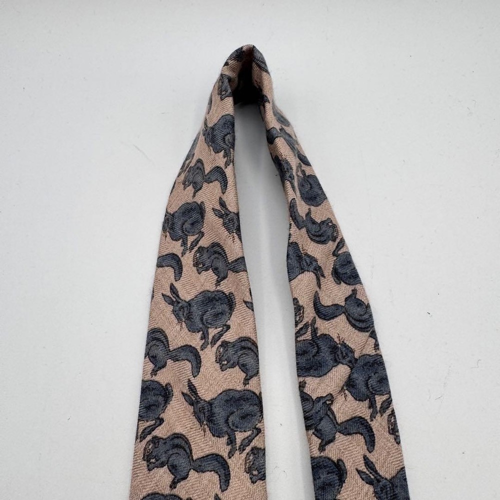Hermes Necktie Rabbit Squirrel Pattern Slim All-over Design Used