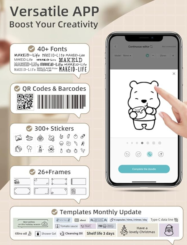 Makeid Q1 Label Maker Machine with Tape - Portable Bluetooth Label Makers