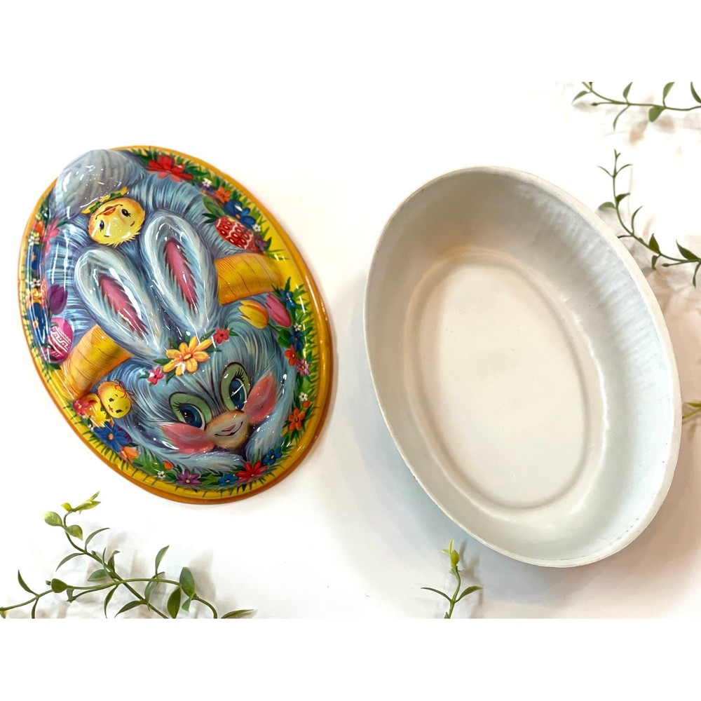 Vintage Kitsch Easter Bunny Basket: Plastic Egg Rabbit Spring Decor