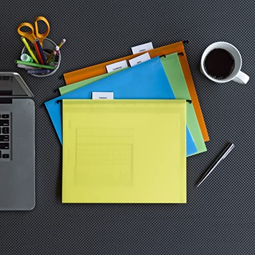 Poly Plastic Hanging File Folders for Documents with Tabs, Bright Colors