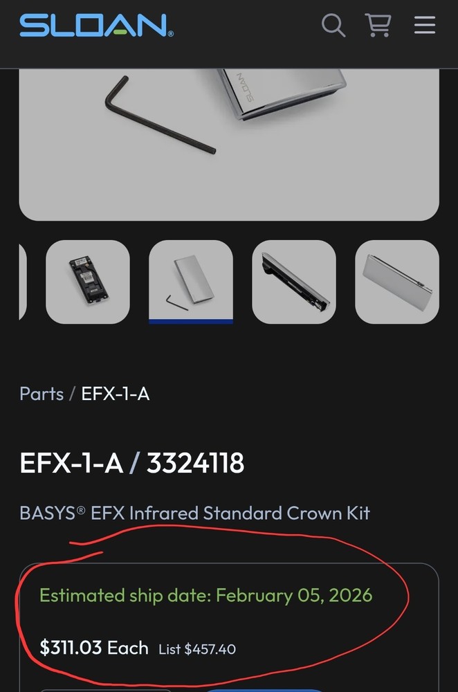 SLOAN standard crown replacement IR sensor kit EFX-1-A CP
