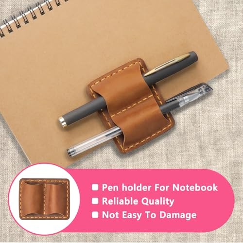 Leather Pen Holder for Notebooks and Journals - Double Pen Loop - Brown
