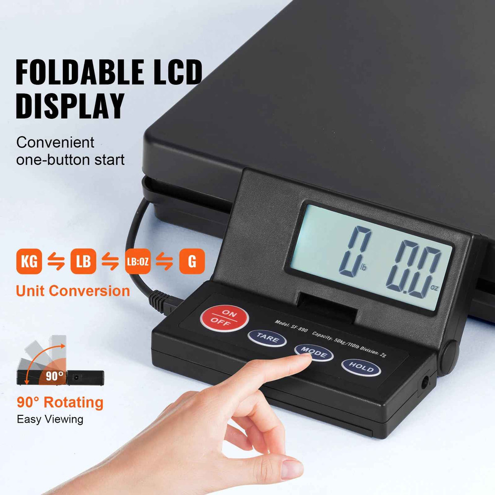 110lb Digital Shipping Scale w/ Timer, Foldable LCD, AC/DC Postal Scale