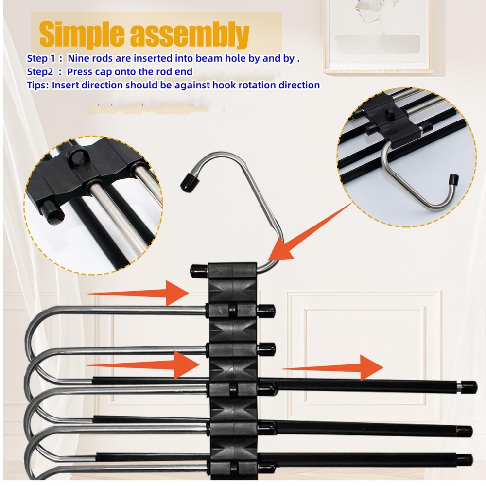 2Pack 9 Layers Foldable Pants Hangers Space Saving Trouser Hanger Multifuncti...