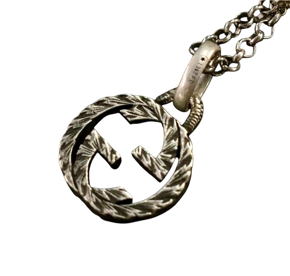Authentic GUCCI Arabesque Interlocking G Silver 925 Pendant Necklace