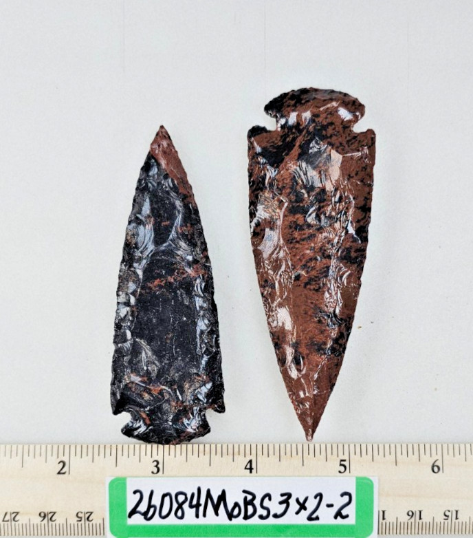 Pair of  3" Mahogany Obsidian Spearheads - Knife - Ceremonial - Hand Knapped