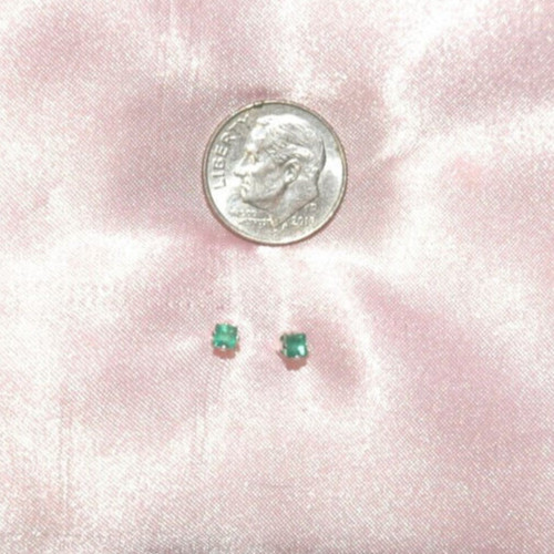 3MMSQUARE EMERALD STUD EARRINGS IN STERLING SILVER app. .30 ct.