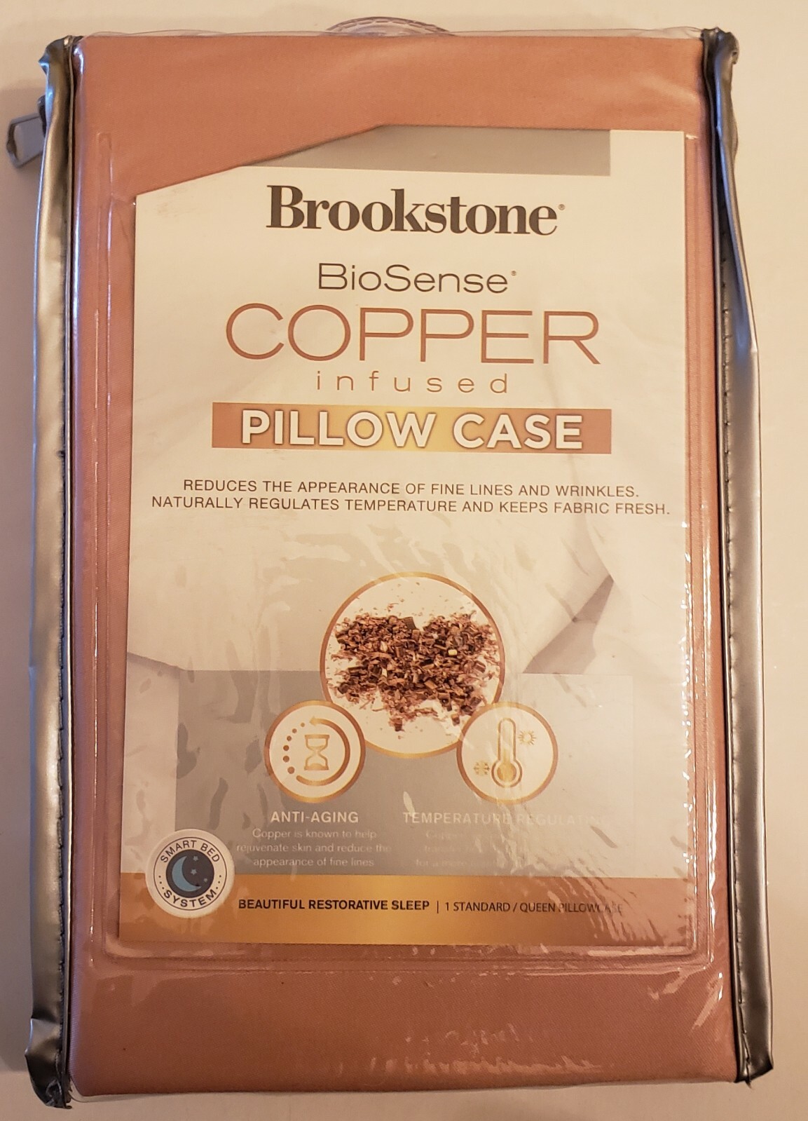 Standard Pillowcase, Brookstone BioSense Copper Infused Pillow Case 2 Pack