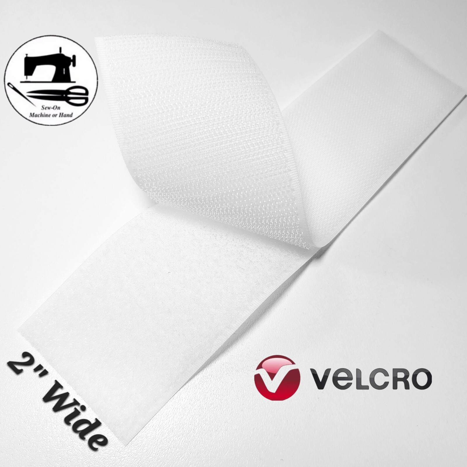 2” Wide x 8” (Inch) VELCRO® Brand Sew-On Strip (Hook & Loop) - White