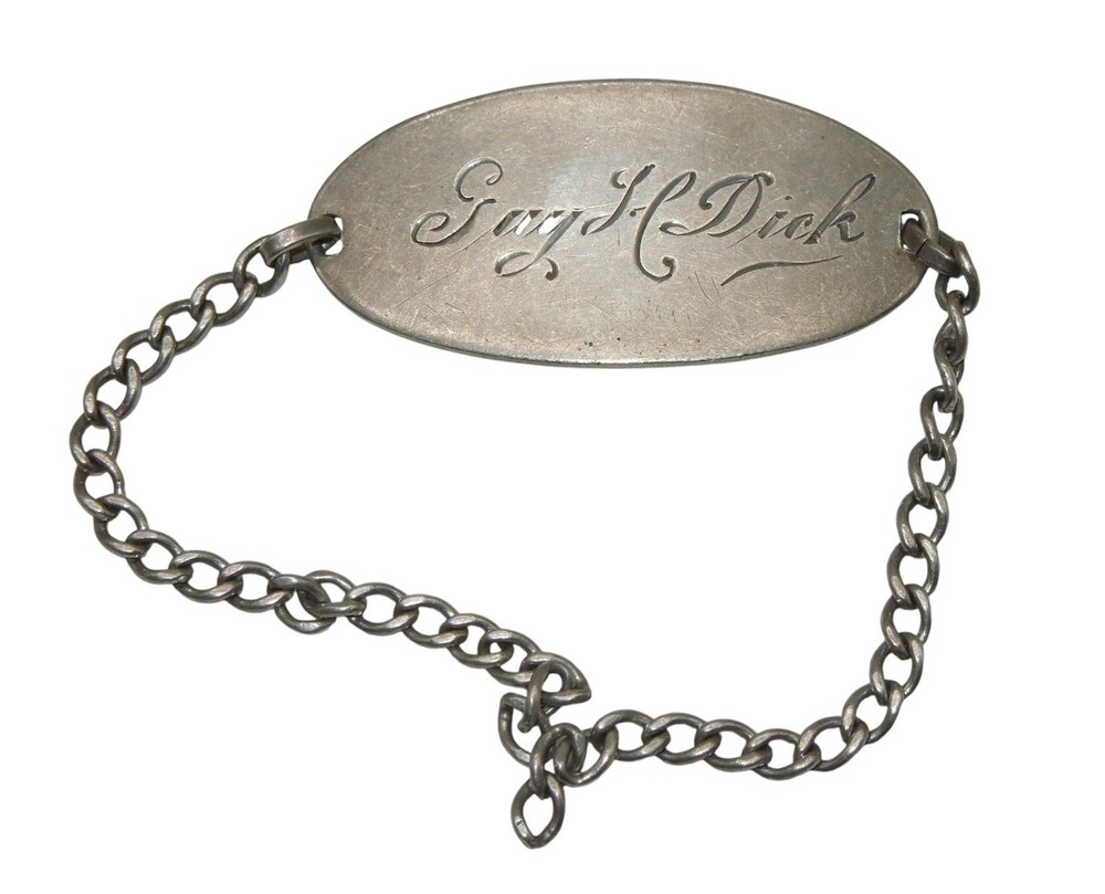Original WWII US Army STERLING ID Bracelet Guy H. Dick Cleveland, Ohio CA2