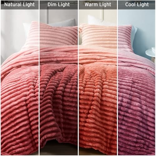 Queen Comforter Set, Plush Bedding, Microfiber Reverse, Full/Queen Blush Ombre