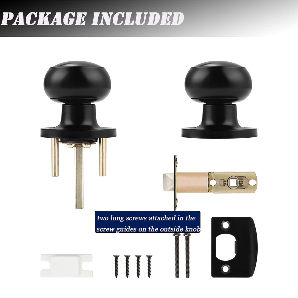 Probrico (3 Pack Round Passage Door Knob(Non-Locking Knobs), 3 Pack, Black