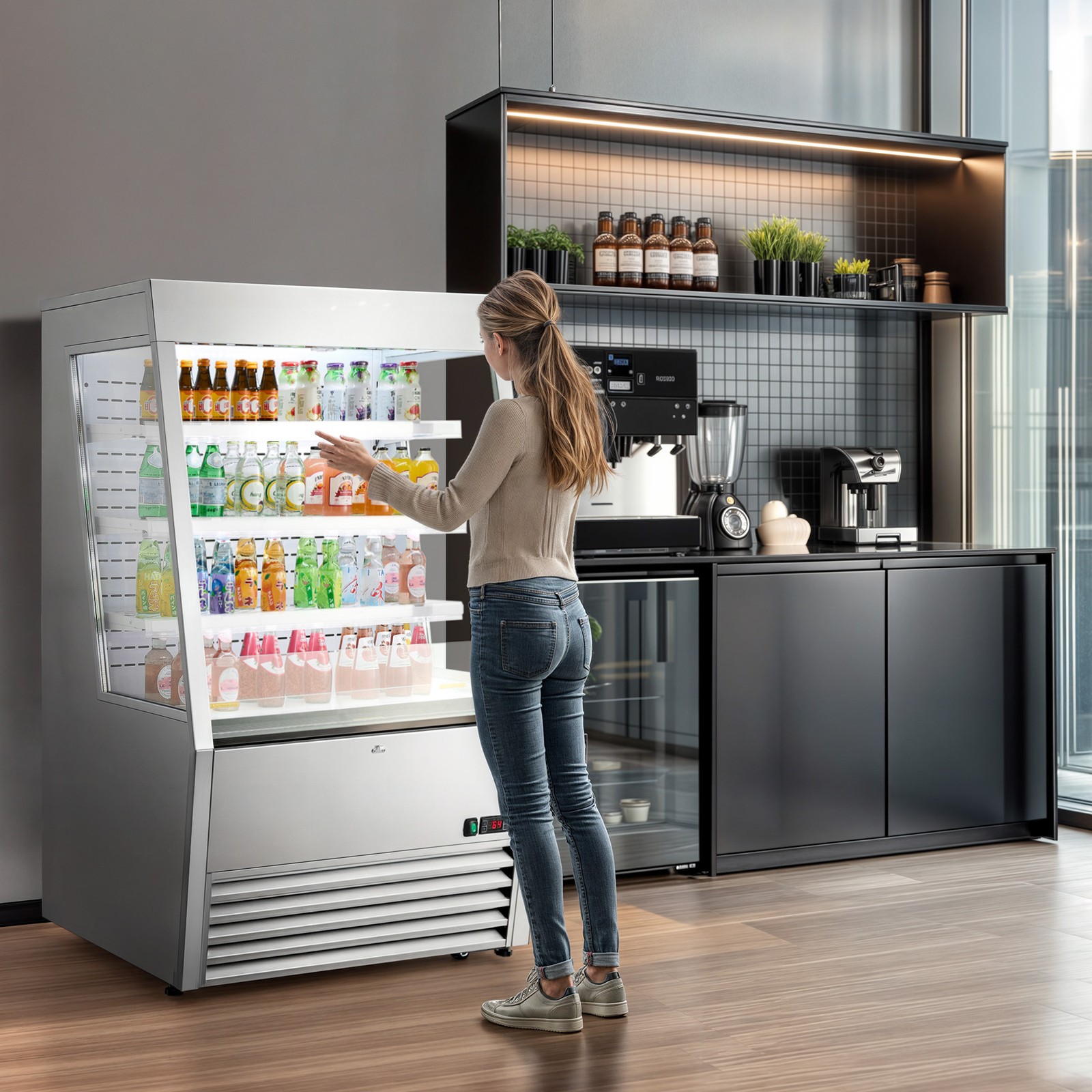 36'' Commercial Display Refrigerator Open Air Curtain Beverage Merchandiser ETL