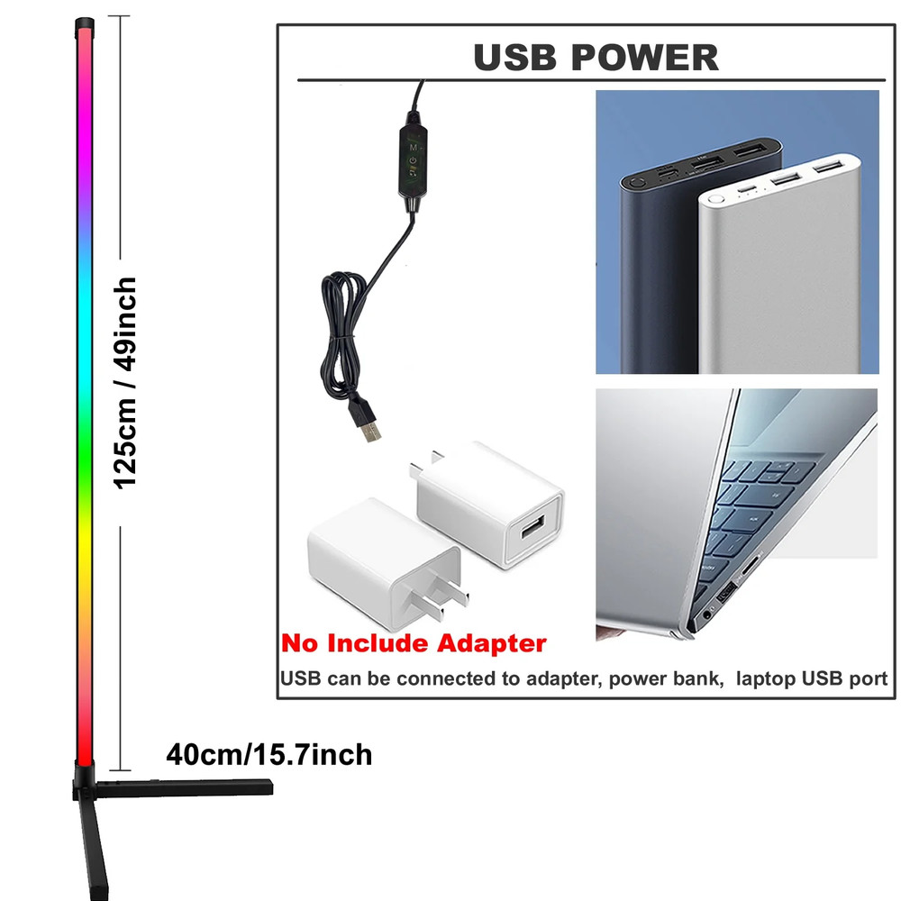 49" Modern Dimmable Timer Black Corner Floor Lamp