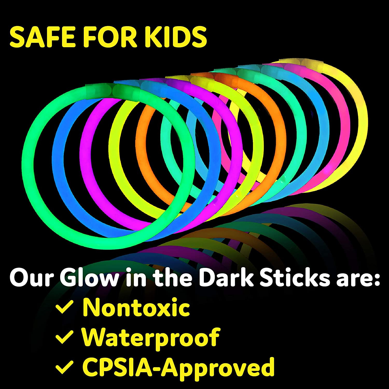 100Pk 8 Inch Glow Sticks with Connectors for Necklaces and Bracelets Set