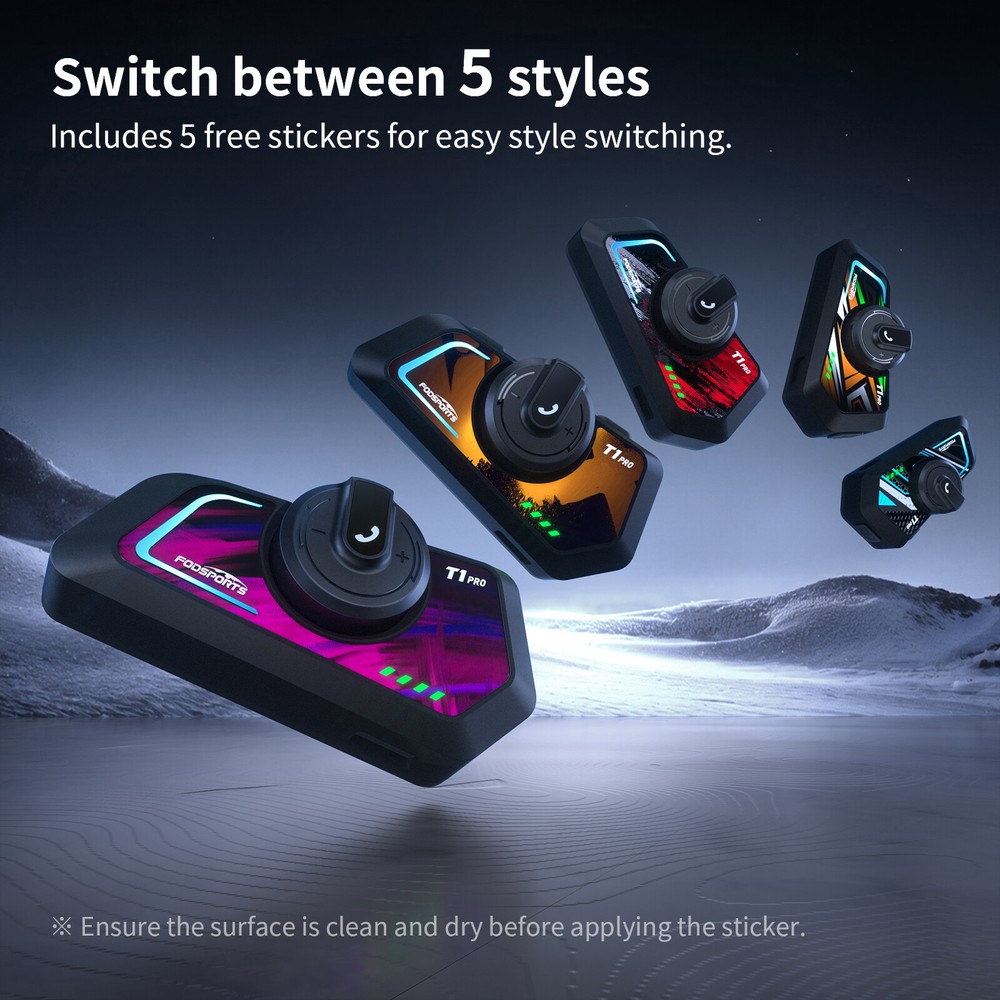 T1 Pro Motorcycle Intercom 6 Riders Group 2000m Bluetooth Helmet Headset+Sticker