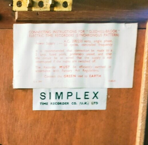 Unusual 1960's Simplex Electric Time Recorder Clock