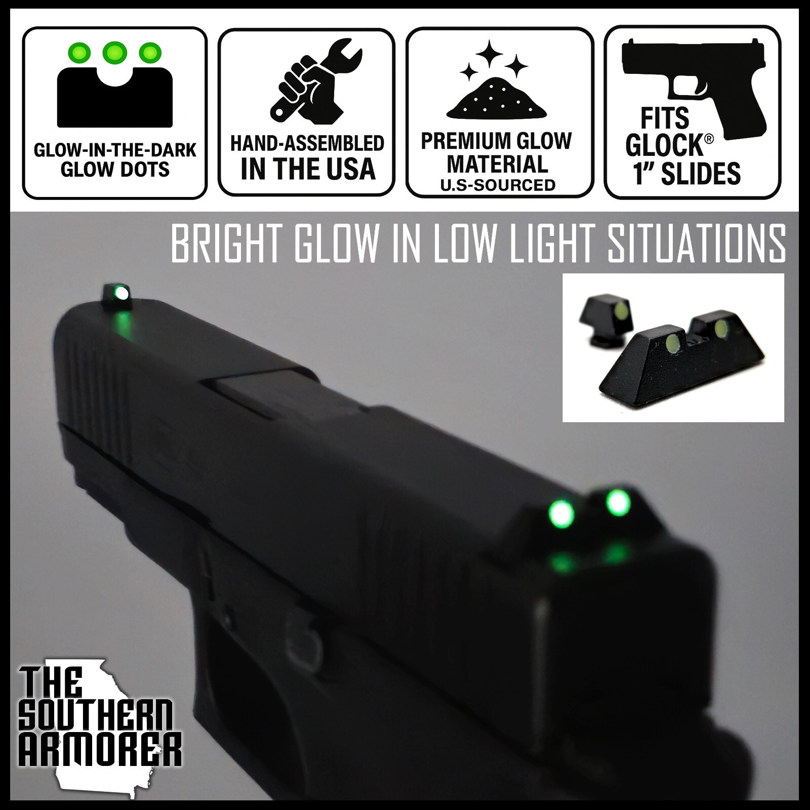 GLOW-IN-THE-DARK Night Sights for GLOCK® 17 19 19X 22 23 26 27 31 32 33 34 45 47