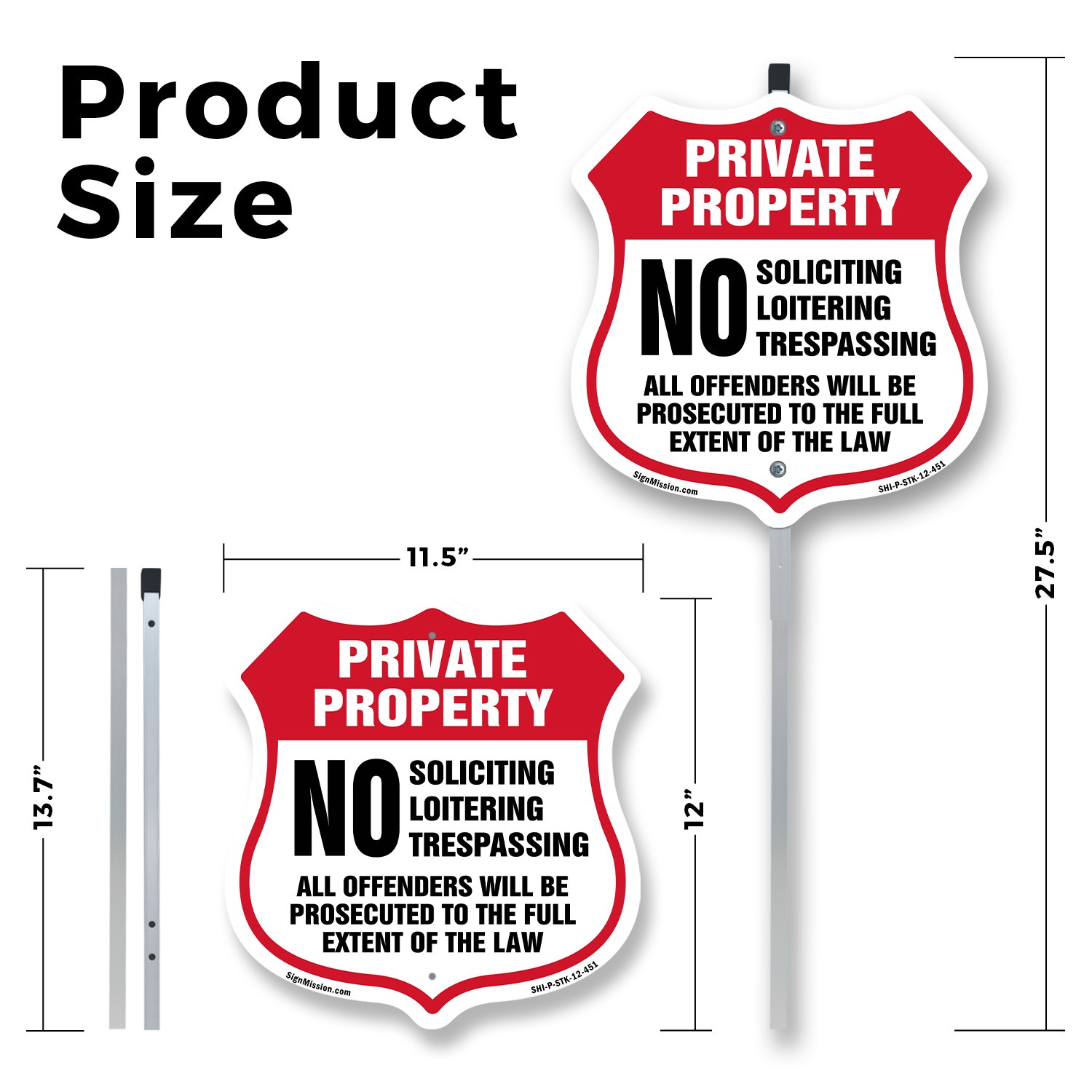 Private Property Shield Sign No Soliciting Loitering Tre Shield Sign With Stake