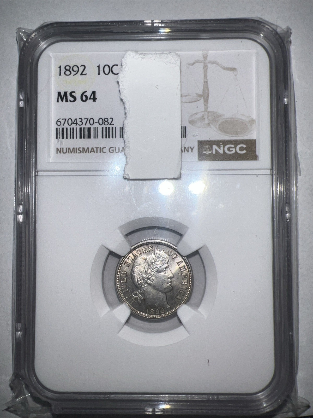 1892 MS 64 Barber 10c Dime - Nice coin