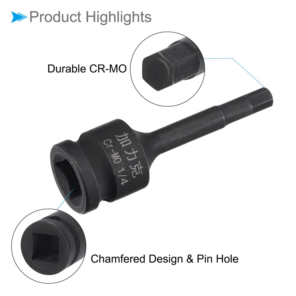 1/4" Impact Hex Bit Socket 1/2" Square Drive SAE Hex Socket for Automotive