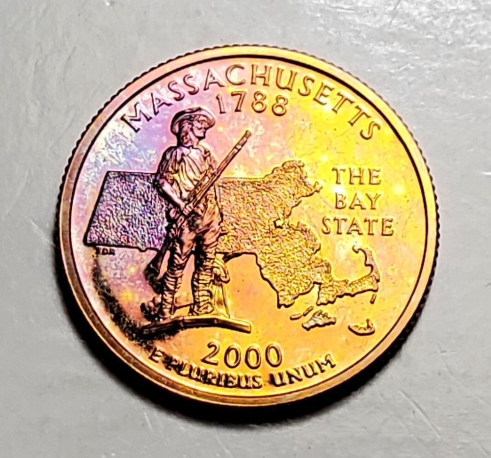 TONED 2000 S MASSACHUSETTS STATE QUARTER CLAD PROOF UNC #C4903