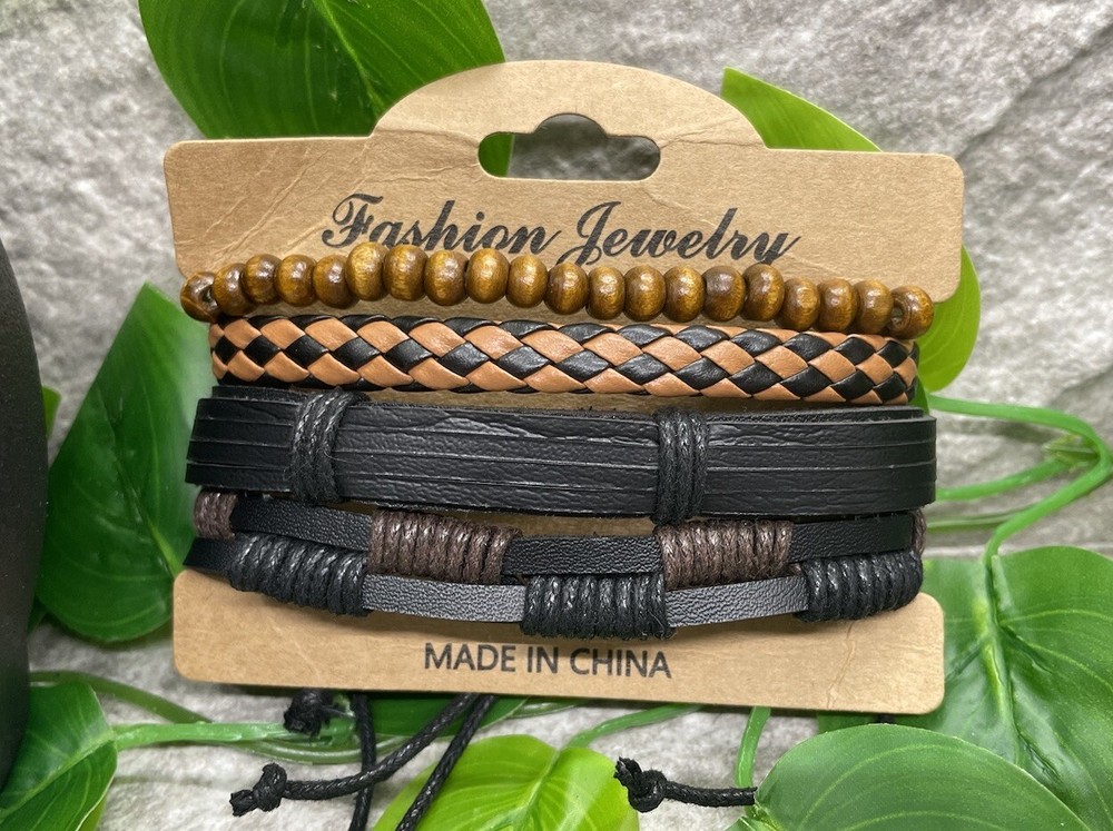 4 PC Leather Punk Bracelet Stackable Adjustable Tie New Free Ship B2782