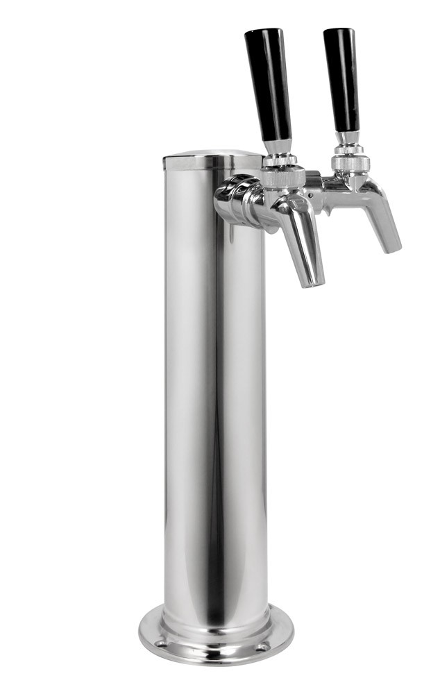 Kegco 14" Tall Polished Stainless Steel Tower - Perlick Dual Faucet Taps Keg