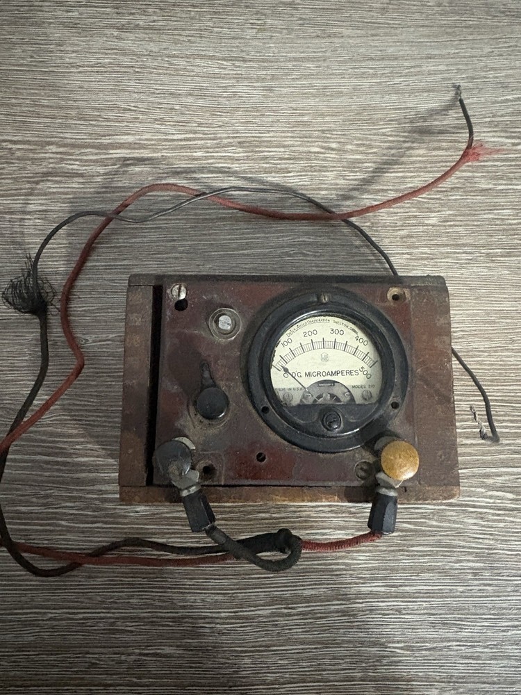 Vintage Weston Model 210 DC Microammeter - Antique Wood Case  - Untested