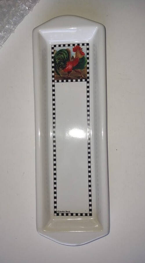 Ceramic Rooster Rectangular Bread Serving Tray Dish
