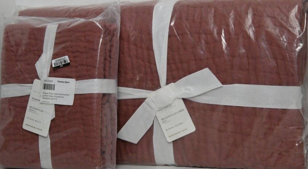 Pottery Barn Belgian Flax Linen Handcrafted Quilt, Twin & 2  Shams Rosewood NWT
