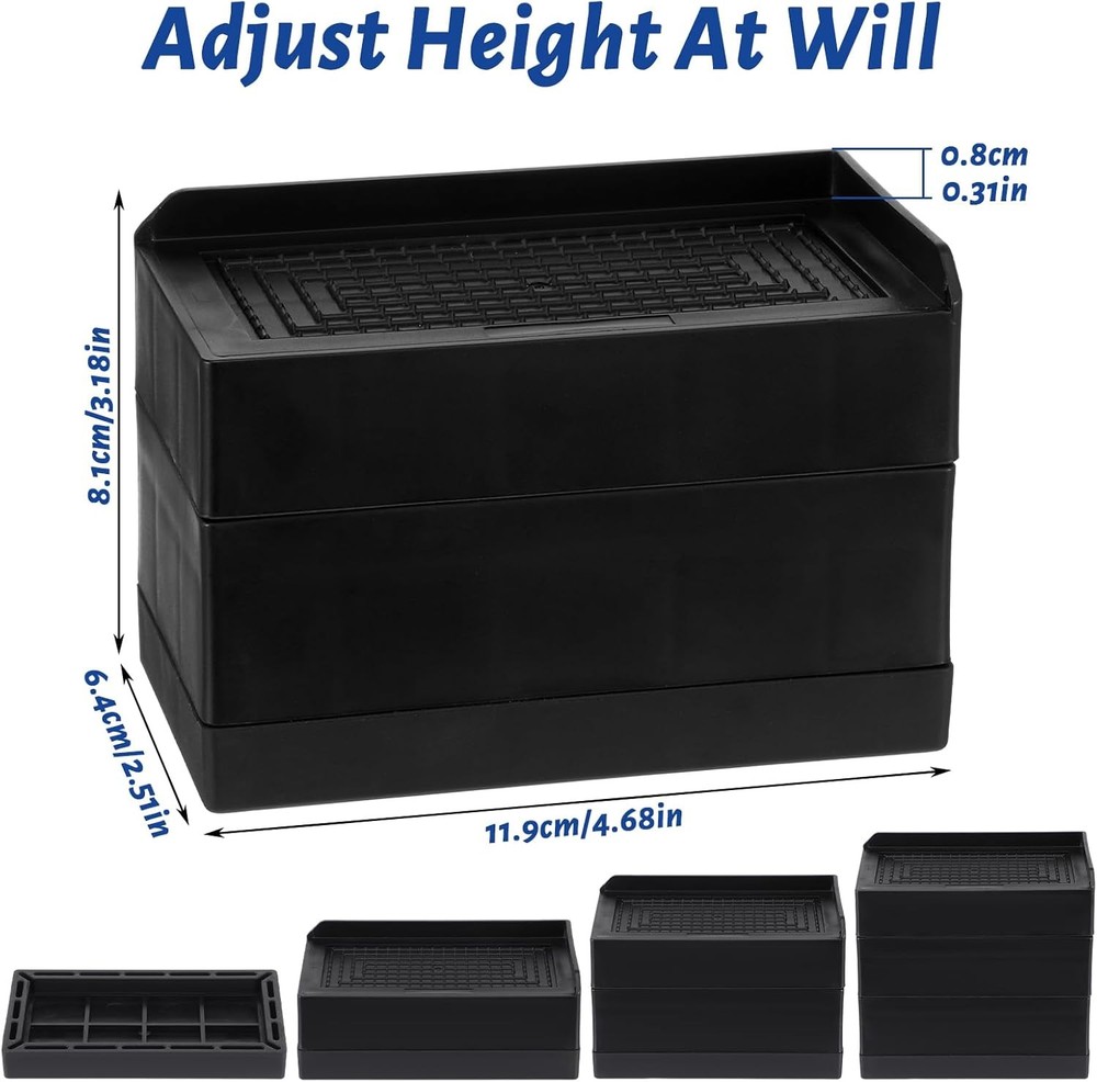 4Pack Rectangl Bed Risers 3 Inch Desk Riser Blocks L Shape Heavy Duty Adjusta