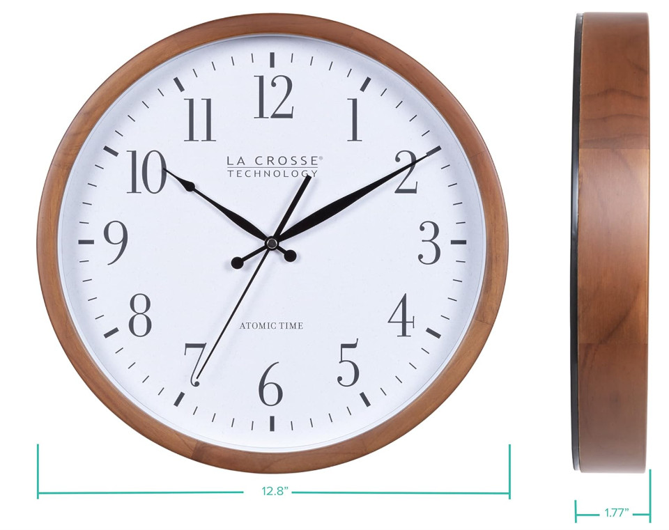 404-50447-INT 12.8" Atomic Walnut Analog Wall Clock