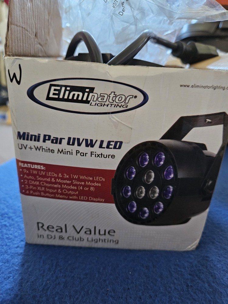 Eliminator Mini Par UV + WHITE LED Effect Par Lights (2 Pack)