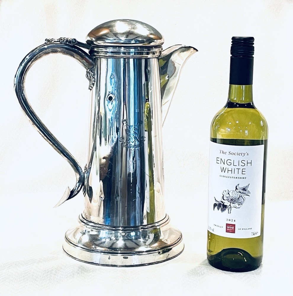 IMPRESSIVE VICTORIAN SILVER PLATED LARGE ECCLESIASTIC FLAGON.