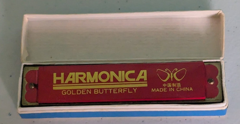 Harmonica with Box Golden Butterfly