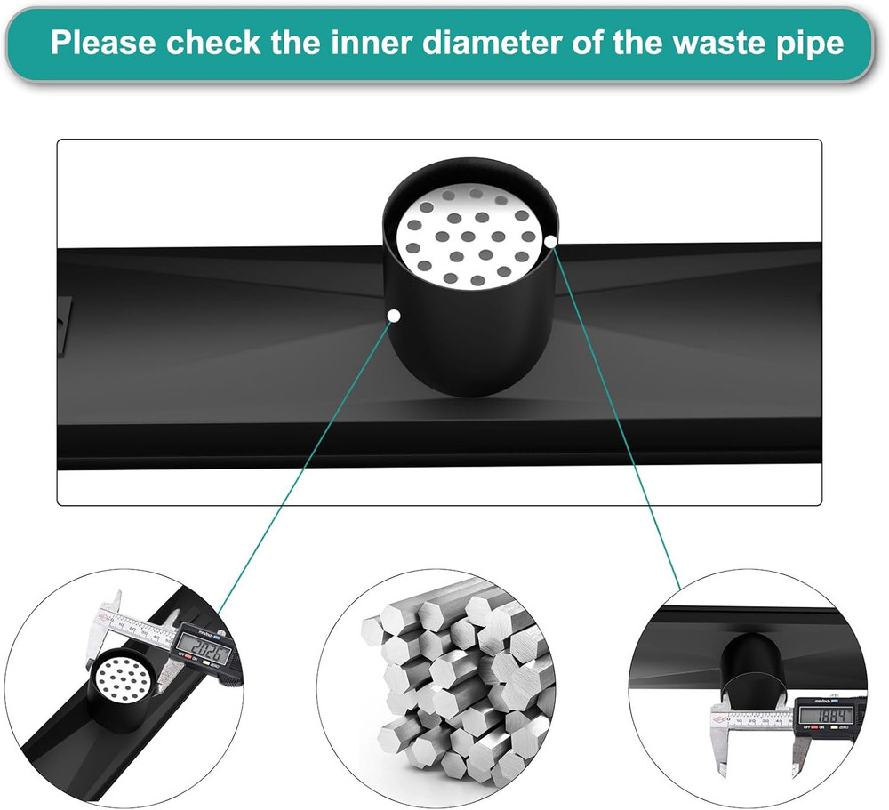 Black Linear Shower Drain 12 Inch with Removable Capsule Pattern Grate