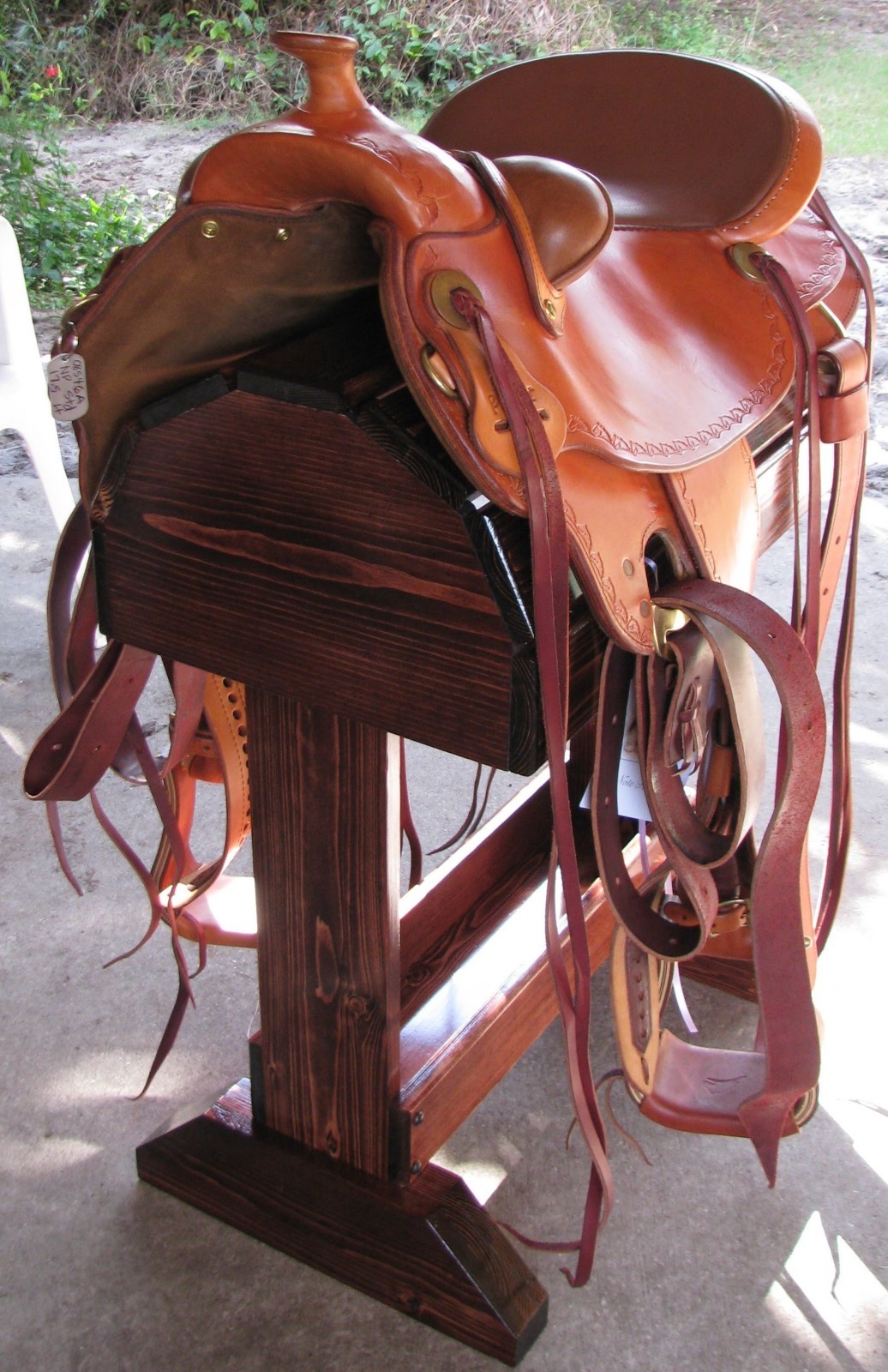 Wood Saddle Stand Red Mahogany Stain / FREE SHIPPING