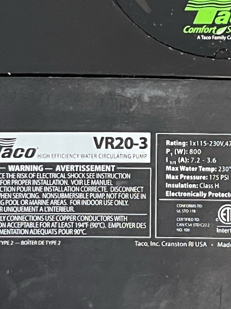 Taco VR20-3 Circulator Pump